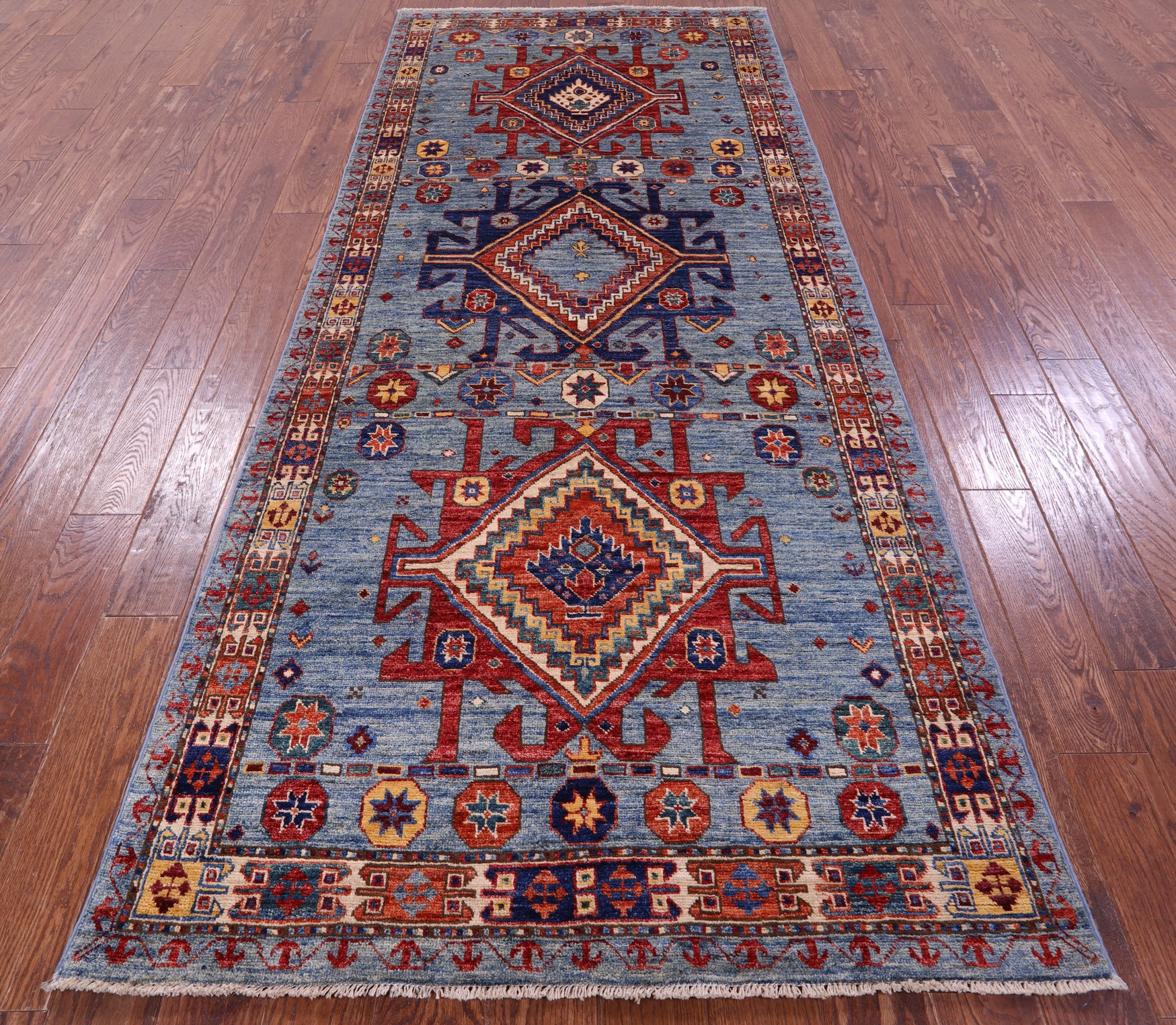 Blue Persian Fine Serapi Handmade Wool Runner Rug - 4' 0" X 9' 8" - Golden Nile