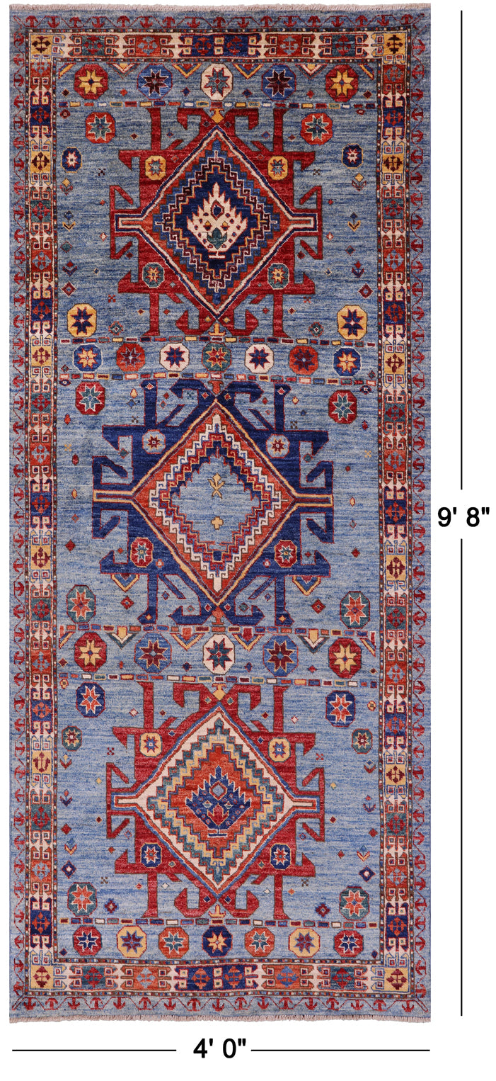 Blue Persian Fine Serapi Handmade Wool Runner Rug - 4' 0" X 9' 8" - Golden Nile