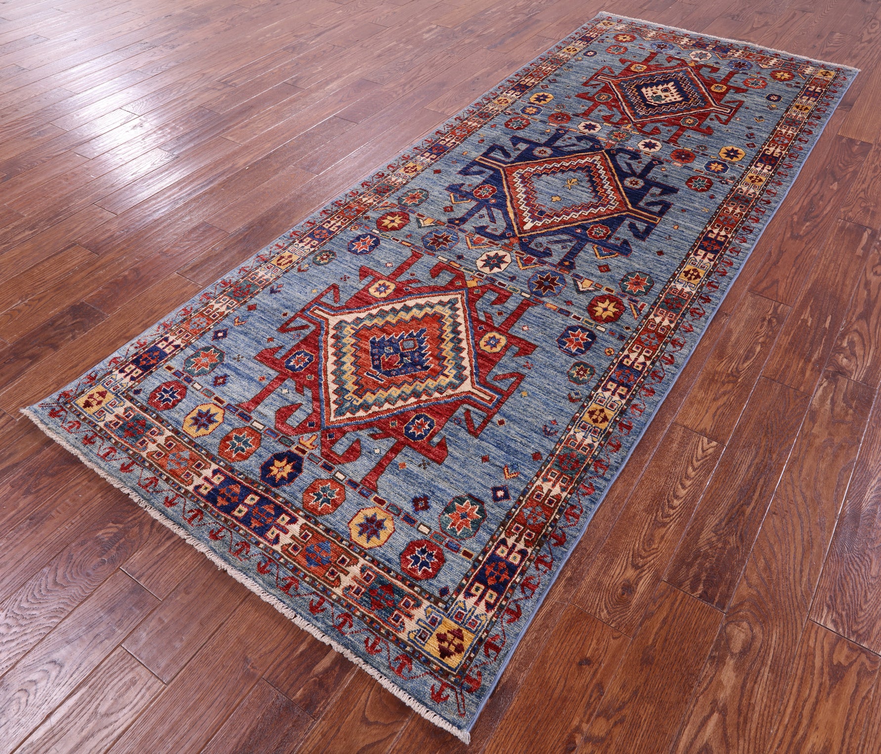 Blue Persian Fine Serapi Handmade Wool Runner Rug - 4' 0" X 9' 8" - Golden Nile