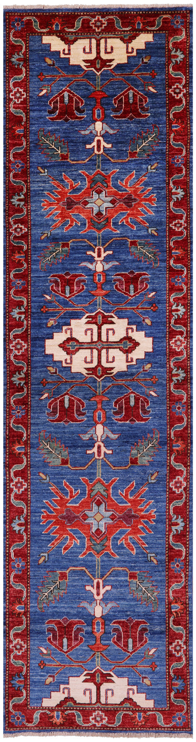 Blue Persian Fine Serapi Handmade Wool Runner Rug - 2' 10" X 11' 1" - Golden Nile