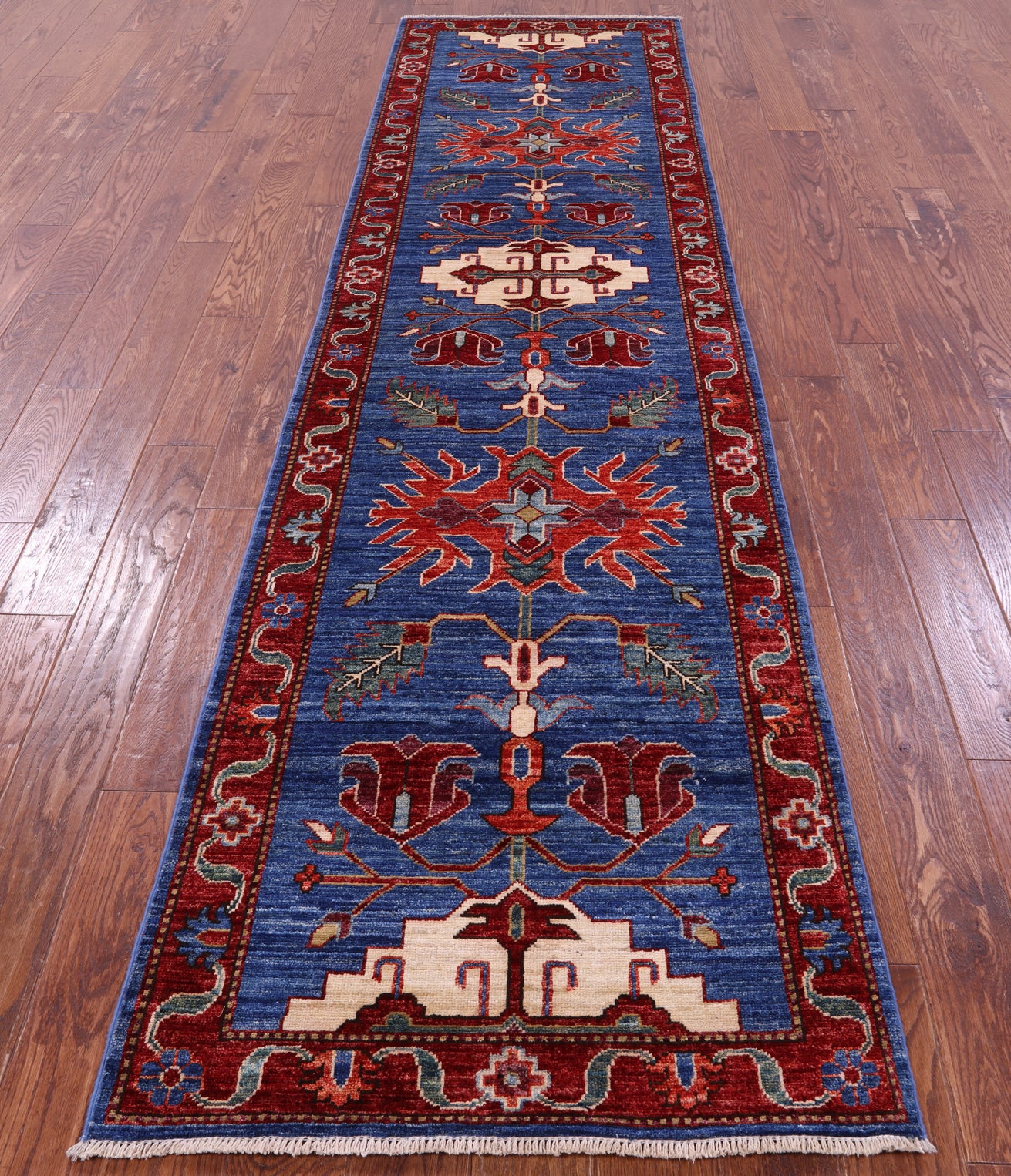 Blue Persian Fine Serapi Handmade Wool Runner Rug - 2' 10" X 11' 1" - Golden Nile