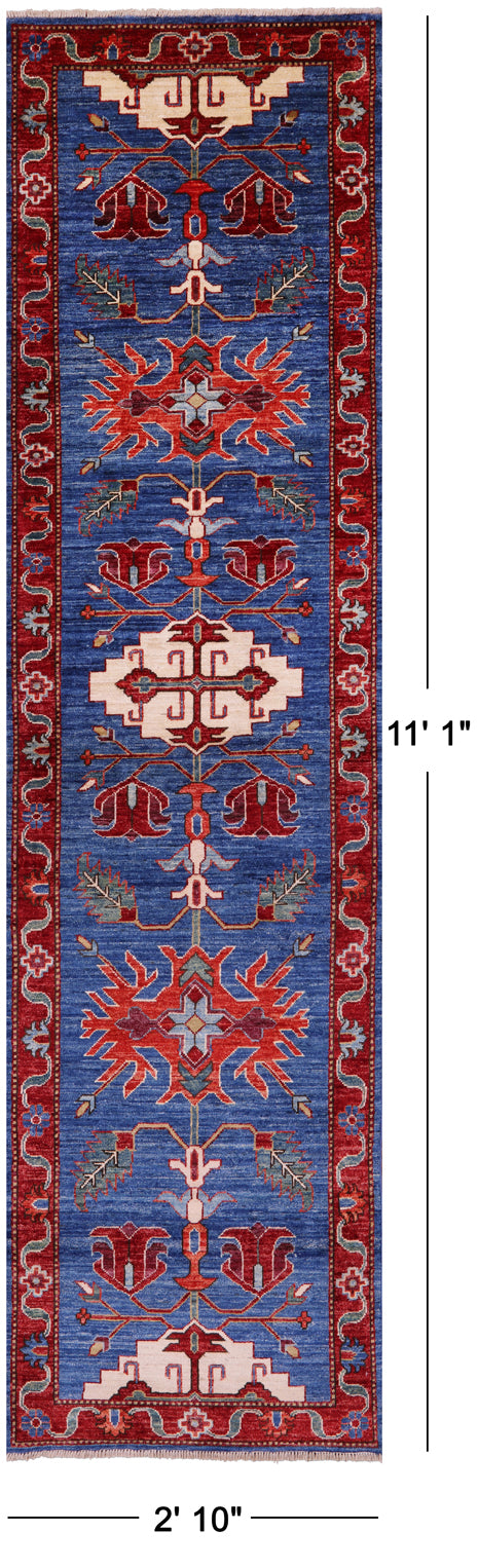 Blue Persian Fine Serapi Handmade Wool Runner Rug - 2' 10" X 11' 1" - Golden Nile