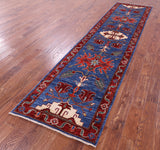 Blue Persian Fine Serapi Handmade Wool Runner Rug - 2' 10" X 11' 1" - Golden Nile