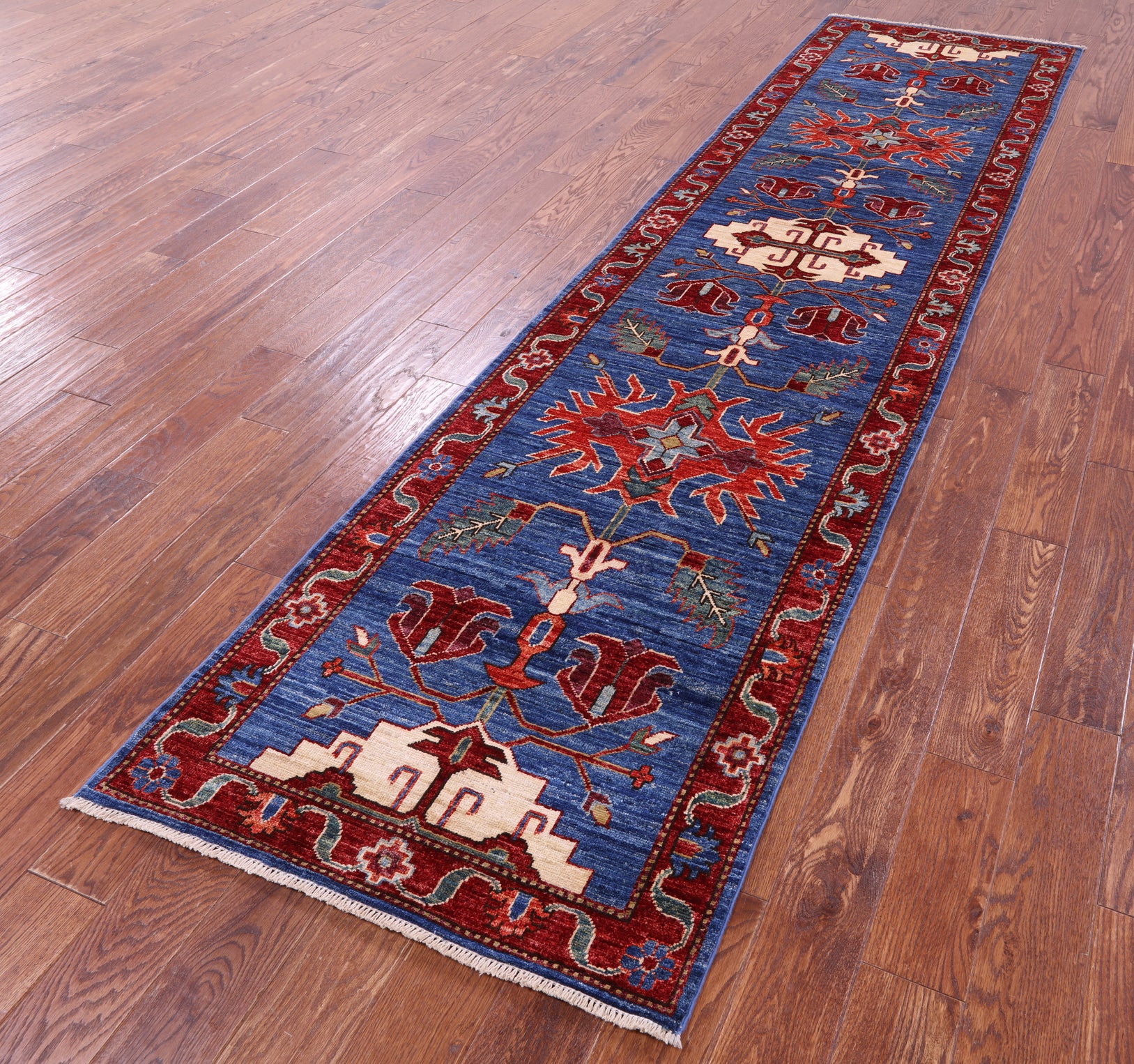 Blue Persian Fine Serapi Handmade Wool Runner Rug - 2' 10" X 11' 1" - Golden Nile