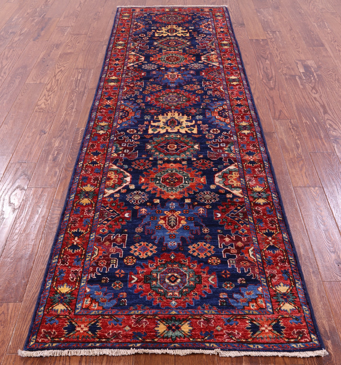Blue Persian Fine Serapi Hand Knotted Wool Runner Rug - 2' 11" X 9' 7" - Golden Nile