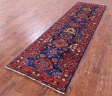 Blue Persian Fine Serapi Hand Knotted Wool Runner Rug - 2' 11" X 9' 7" - Golden Nile