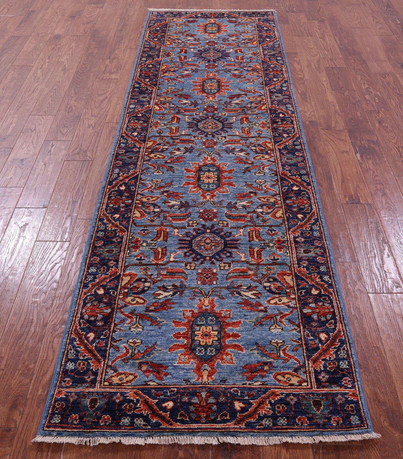 Blue Persian Fine Serapi Handmade Wool Runner Rug - 2' 10" X 9' 10" - Golden Nile