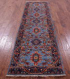 Blue Persian Fine Serapi Handmade Wool Runner Rug - 2' 10" X 9' 10" - Golden Nile