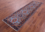 Blue Persian Fine Serapi Handmade Wool Runner Rug - 2' 10" X 9' 10" - Golden Nile