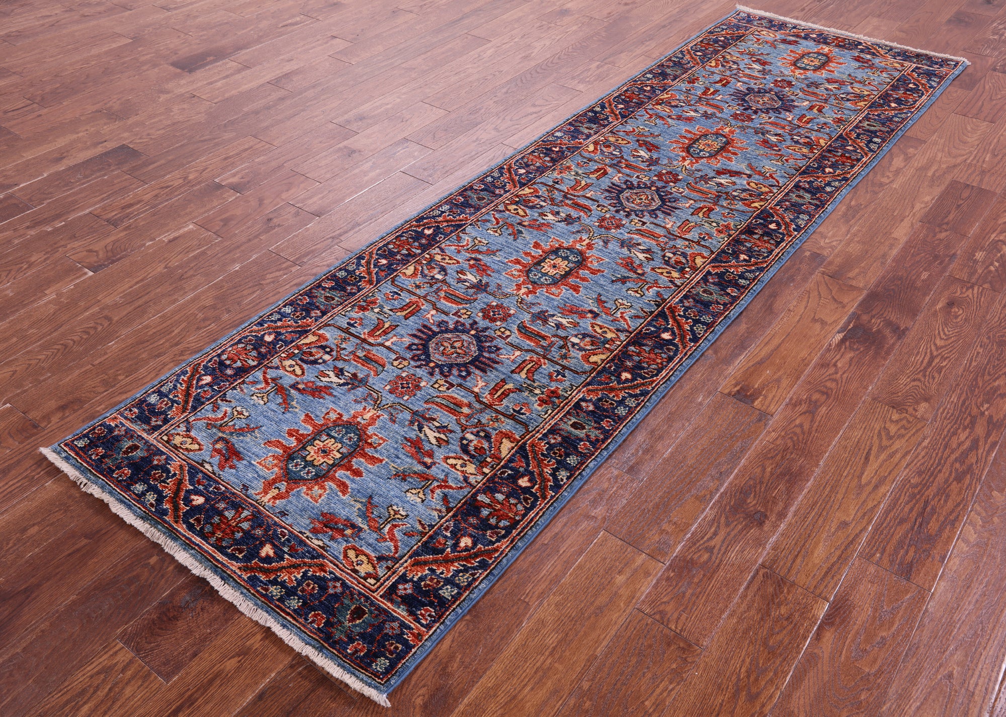 Blue Persian Fine Serapi Handmade Wool Runner Rug - 2' 10" X 9' 10" - Golden Nile