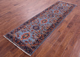 Blue Persian Fine Serapi Handmade Wool Runner Rug - 2' 10" X 9' 10" - Golden Nile