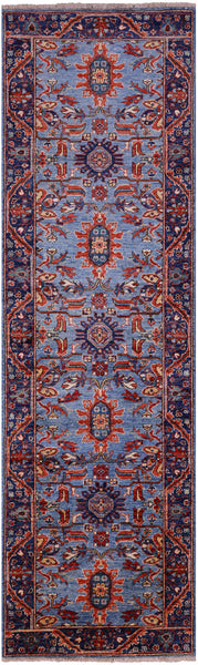 Blue Persian Fine Serapi Handmade Wool Runner Rug - 2' 10" X 9' 10" - Golden Nile