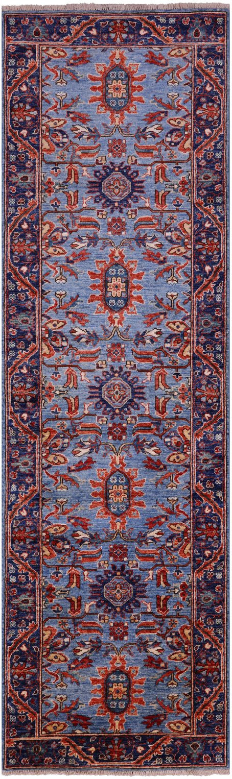 Blue Persian Fine Serapi Handmade Wool Runner Rug - 2' 10" X 9' 10" - Golden Nile