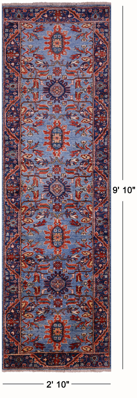 Blue Persian Fine Serapi Handmade Wool Runner Rug - 2' 10" X 9' 10" - Golden Nile