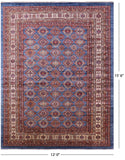 Blue Super Kazak Hand Knotted Wool Area Rug - 12' 0" X 15' 6" - Golden Nile