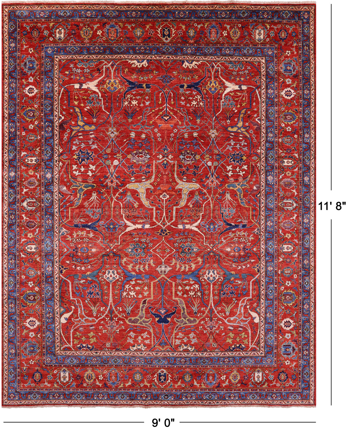 Persian Fine Serapi Hand Knotted Wool Rug - 9' 0" X 11' 8" - Golden Nile