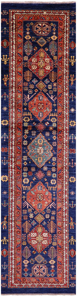 Blue Persian Fine Serapi Handmade Wool Runner Rug - 2' 10" X 11' 11" - Golden Nile