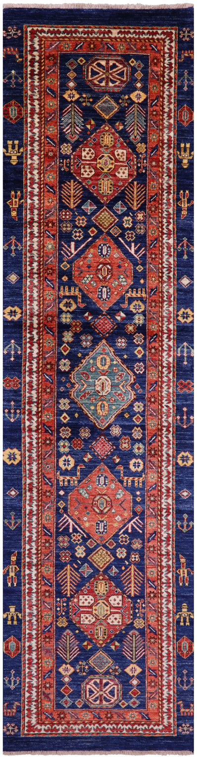 Blue Persian Fine Serapi Handmade Wool Runner Rug - 2' 10" X 11' 11" - Golden Nile