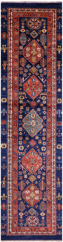 Blue Persian Fine Serapi Handmade Wool Runner Rug - 2' 10