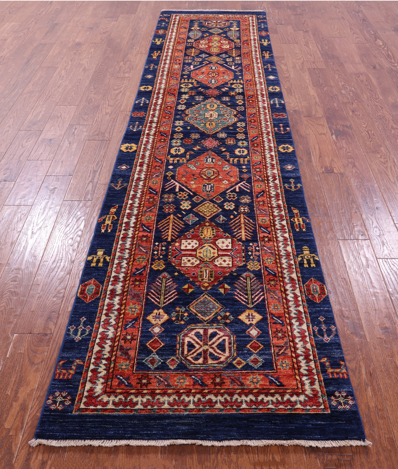 Blue Persian Fine Serapi Handmade Wool Runner Rug - 2' 10" X 11' 11" - Golden Nile
