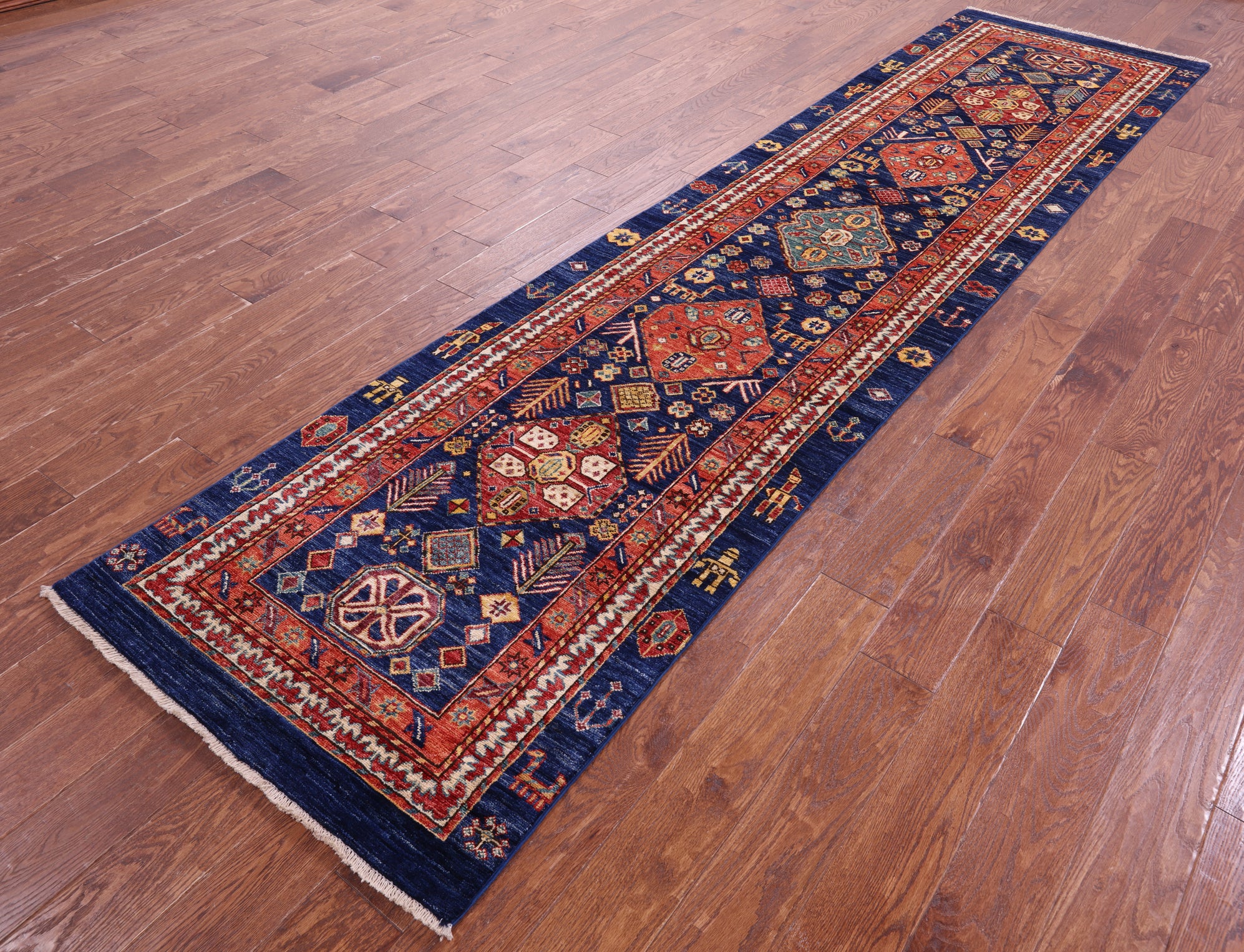Blue Persian Fine Serapi Handmade Wool Runner Rug - 2' 10" X 11' 11" - Golden Nile
