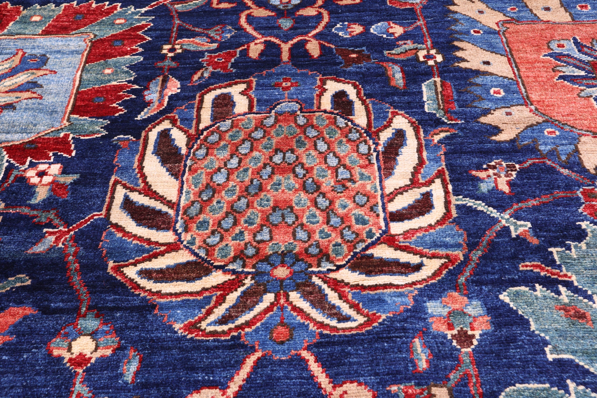 Blue Persian Fine Serapi Handmade Wool Rug - 11' 1" X 16' 6" - Golden Nile