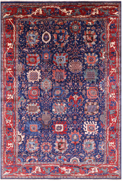 Blue Persian Fine Serapi Handmade Wool Rug - 11' 1" X 16' 6" - Golden Nile