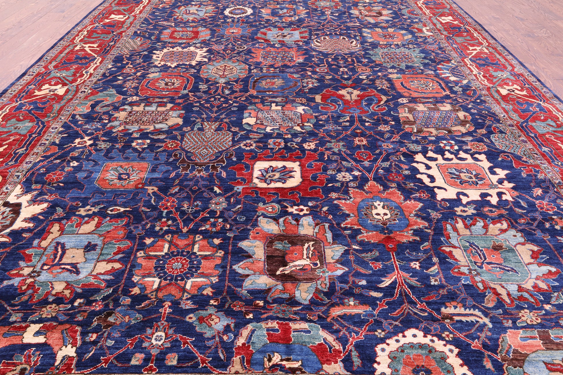 Blue Persian Fine Serapi Handmade Wool Rug - 11' 1" X 16' 6" - Golden Nile