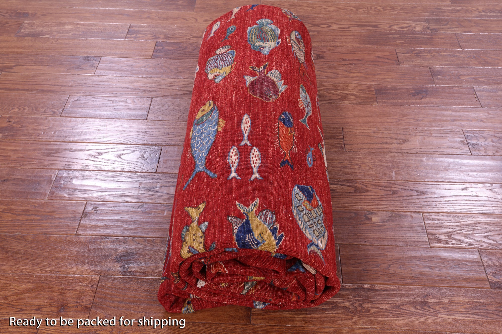 Fish Design Persian Gabbeh Hand Knotted Wool Rug - 9' 10" X 13' 8" - Golden Nile