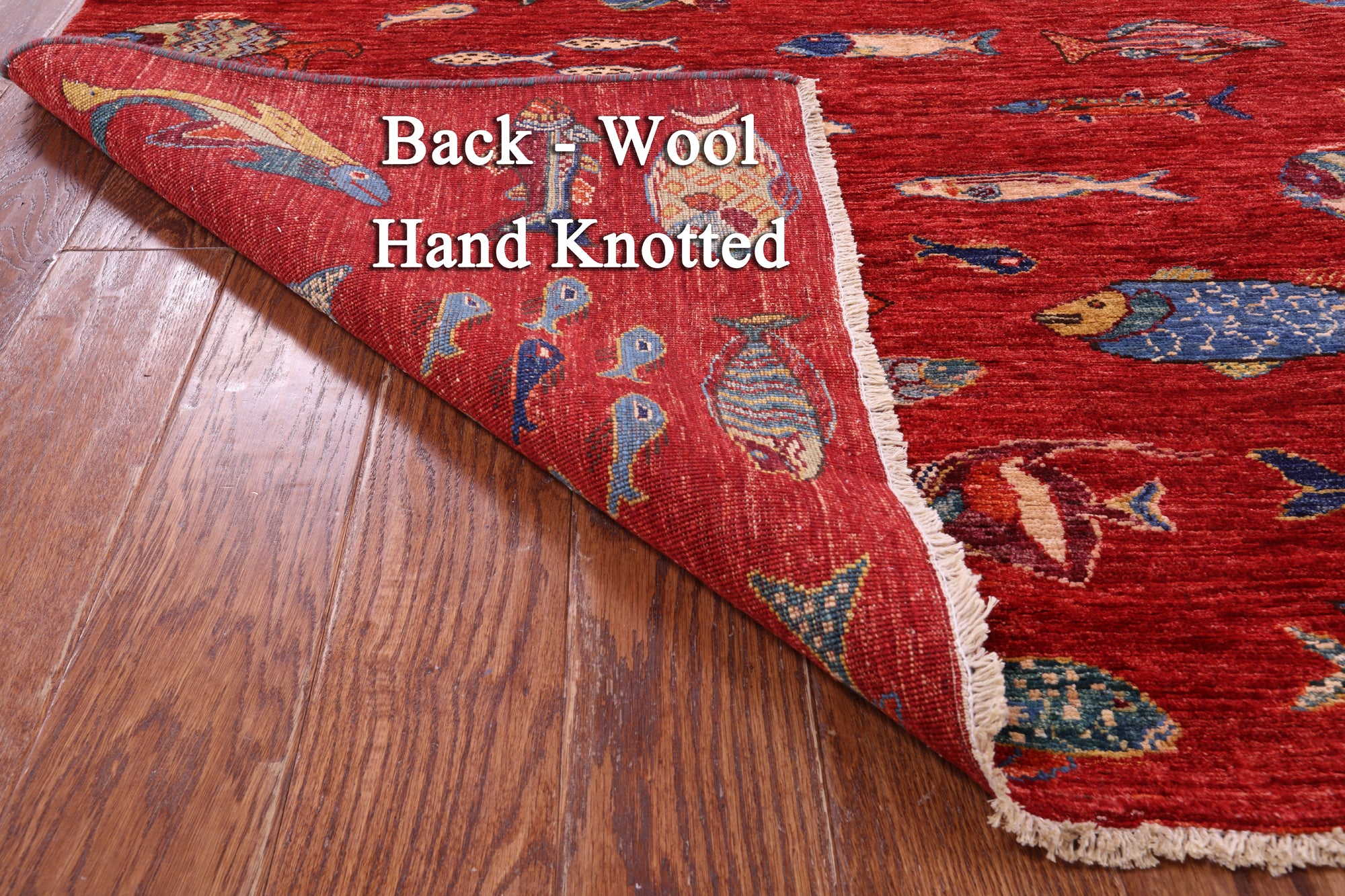 Fish Design Persian Gabbeh Hand Knotted Wool Rug - 9' 10" X 13' 8" - Golden Nile