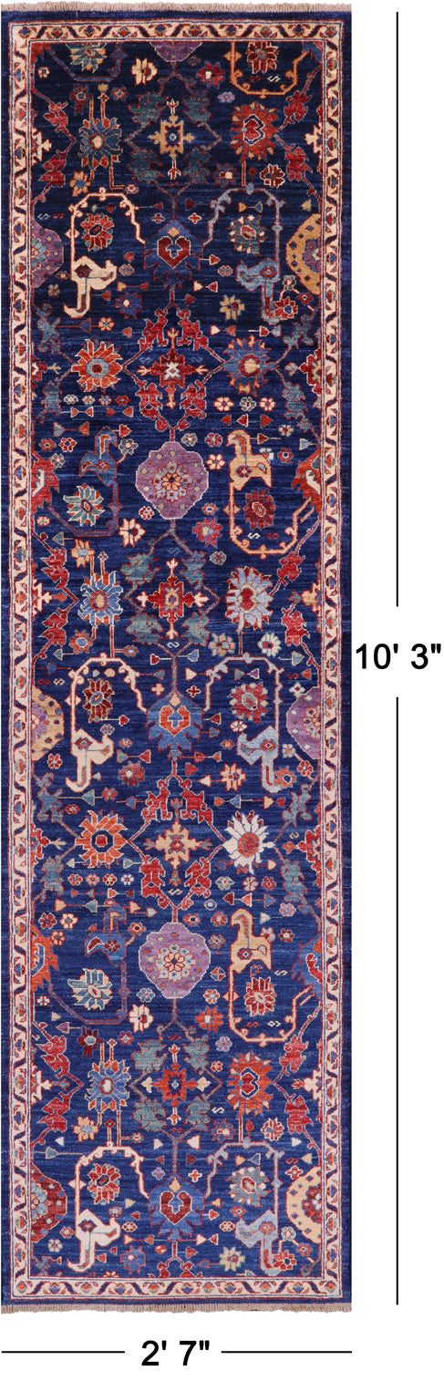 Persian Fine Serapi Hand Knotted Wool Runner Rug - 2' 7" X 10' 3" - Golden Nile