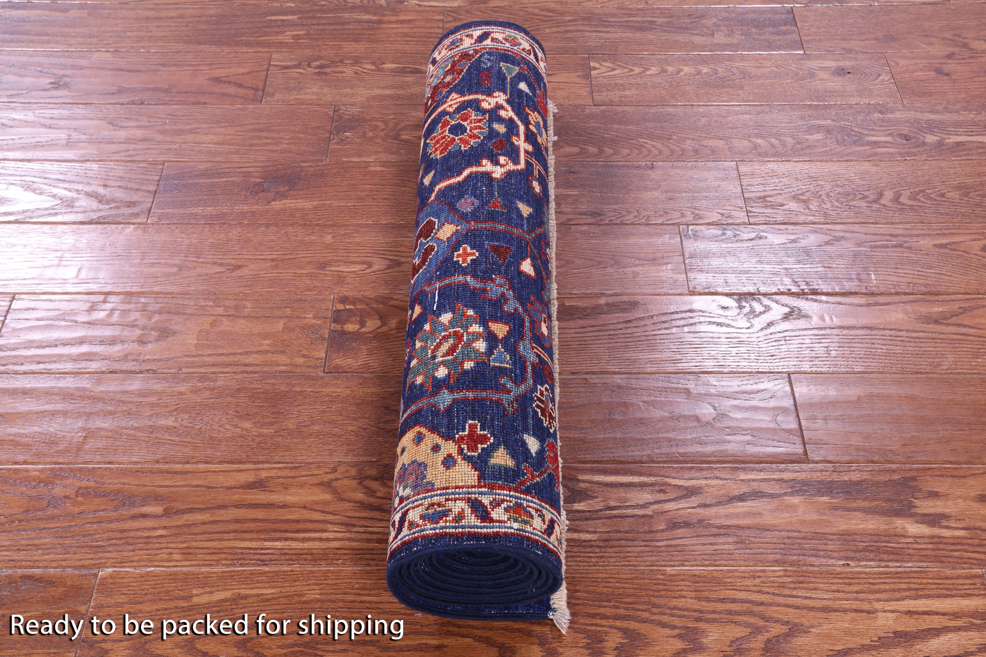Blue Persian Fine Serapi Hand Knotted Wool Runner Rug - 2' 8" X 10' 2" - Golden Nile