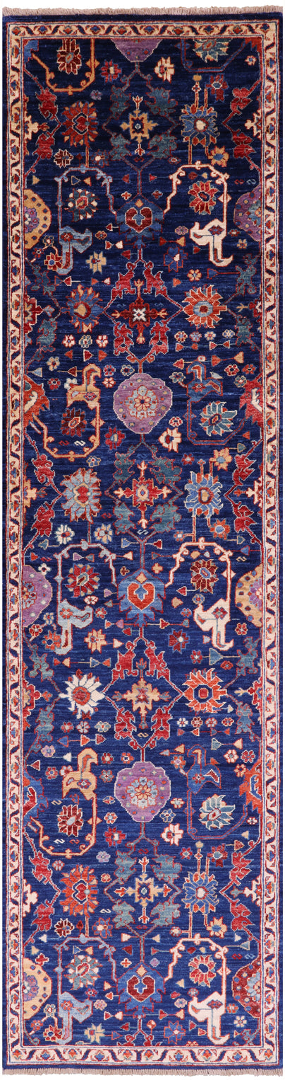 Blue Persian Fine Serapi Hand Knotted Wool Runner Rug - 2' 8" X 10' 2" - Golden Nile