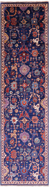 Blue Persian Fine Serapi Hand Knotted Wool Runner Rug - 2' 8" X 10' 2" - Golden Nile