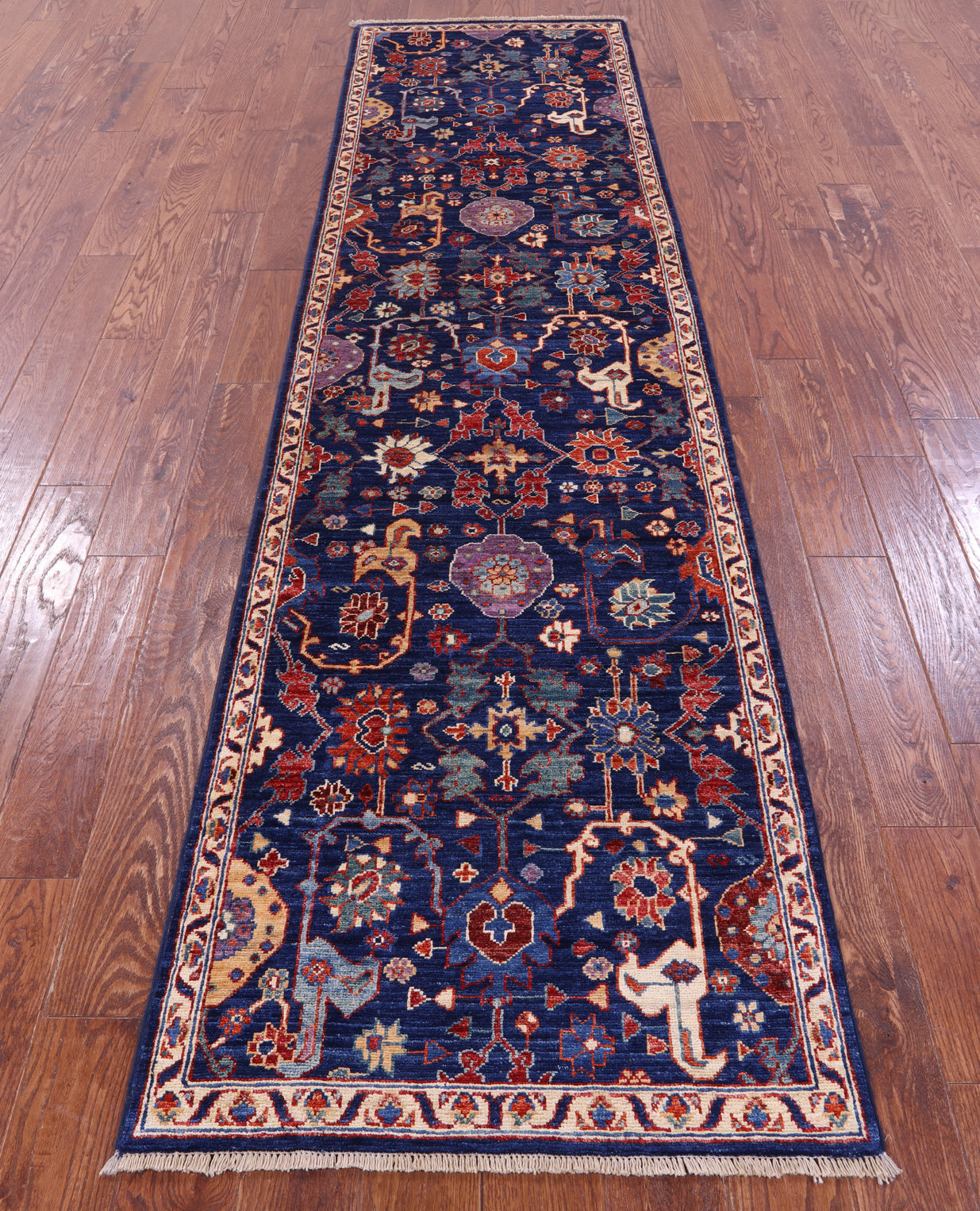 Blue Persian Fine Serapi Hand Knotted Wool Runner Rug - 2' 8" X 10' 2" - Golden Nile