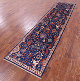 Blue Persian Fine Serapi Hand Knotted Wool Runner Rug - 2' 8" X 10' 2" - Golden Nile