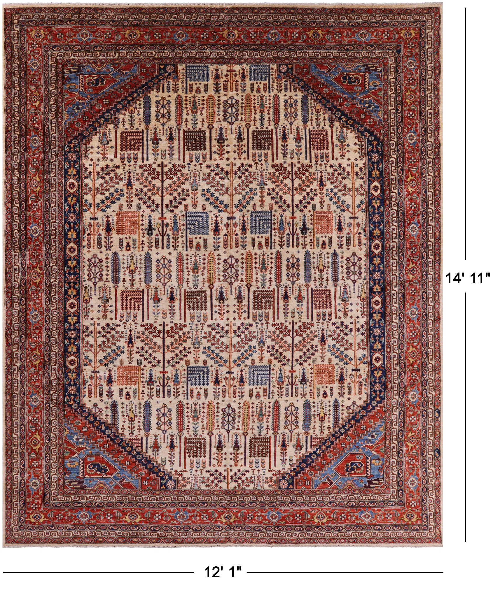 Ivory Persian Ziegler Hand Knotted Wool Area Rug - 12' 1" X 14' 11" - Golden Nile