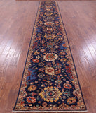 Blue Persian Fine Serapi Hand Knotted Wool Runner Rug - 2' 10" X 17' 8" - Golden Nile