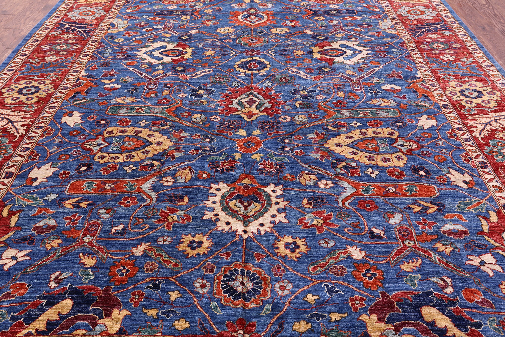 Blue Persian Fine Serapi Handmade Wool Rug - 8' 11" X 11' 7" - Golden Nile