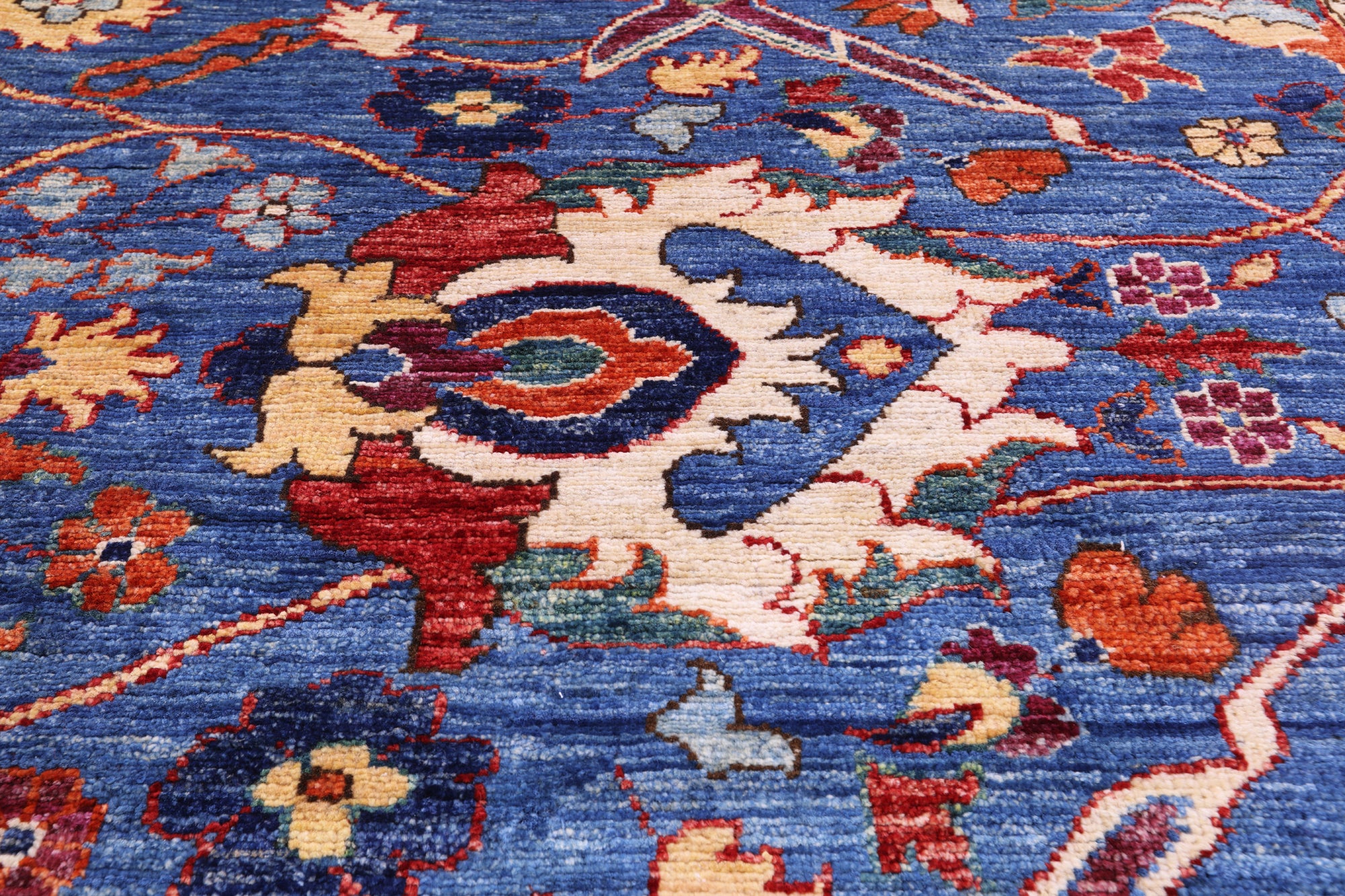 Blue Persian Fine Serapi Handmade Wool Rug - 8' 11" X 11' 7" - Golden Nile
