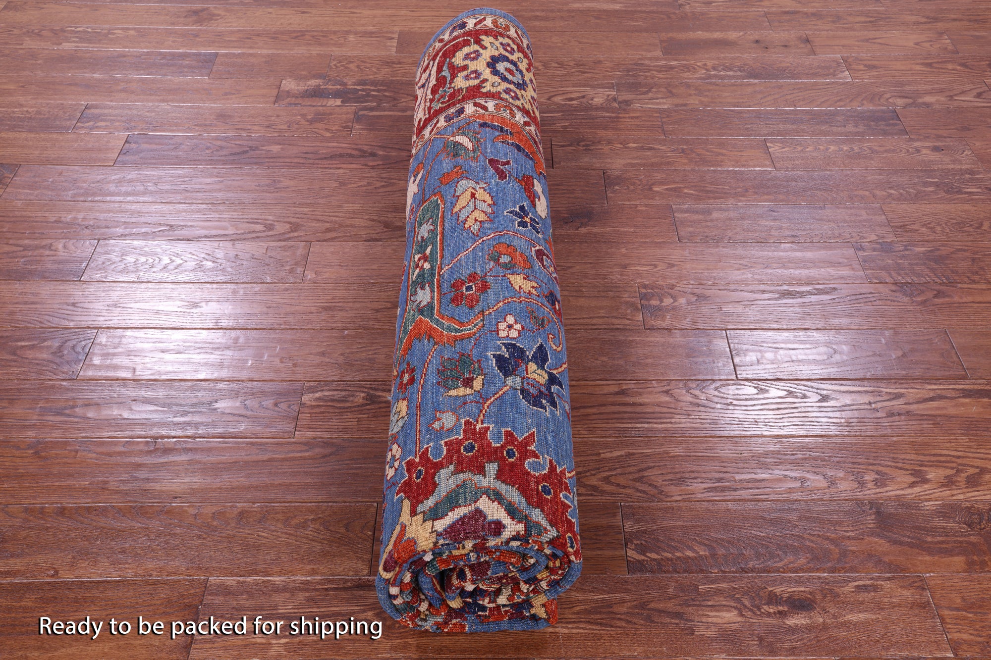 Blue Persian Fine Serapi Handmade Wool Rug - 8' 11" X 11' 7" - Golden Nile