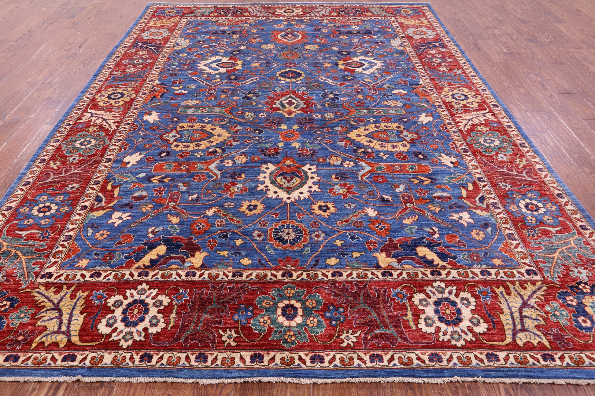 Blue Persian Fine Serapi Handmade Wool Rug - 8' 11" X 11' 7" - Golden Nile
