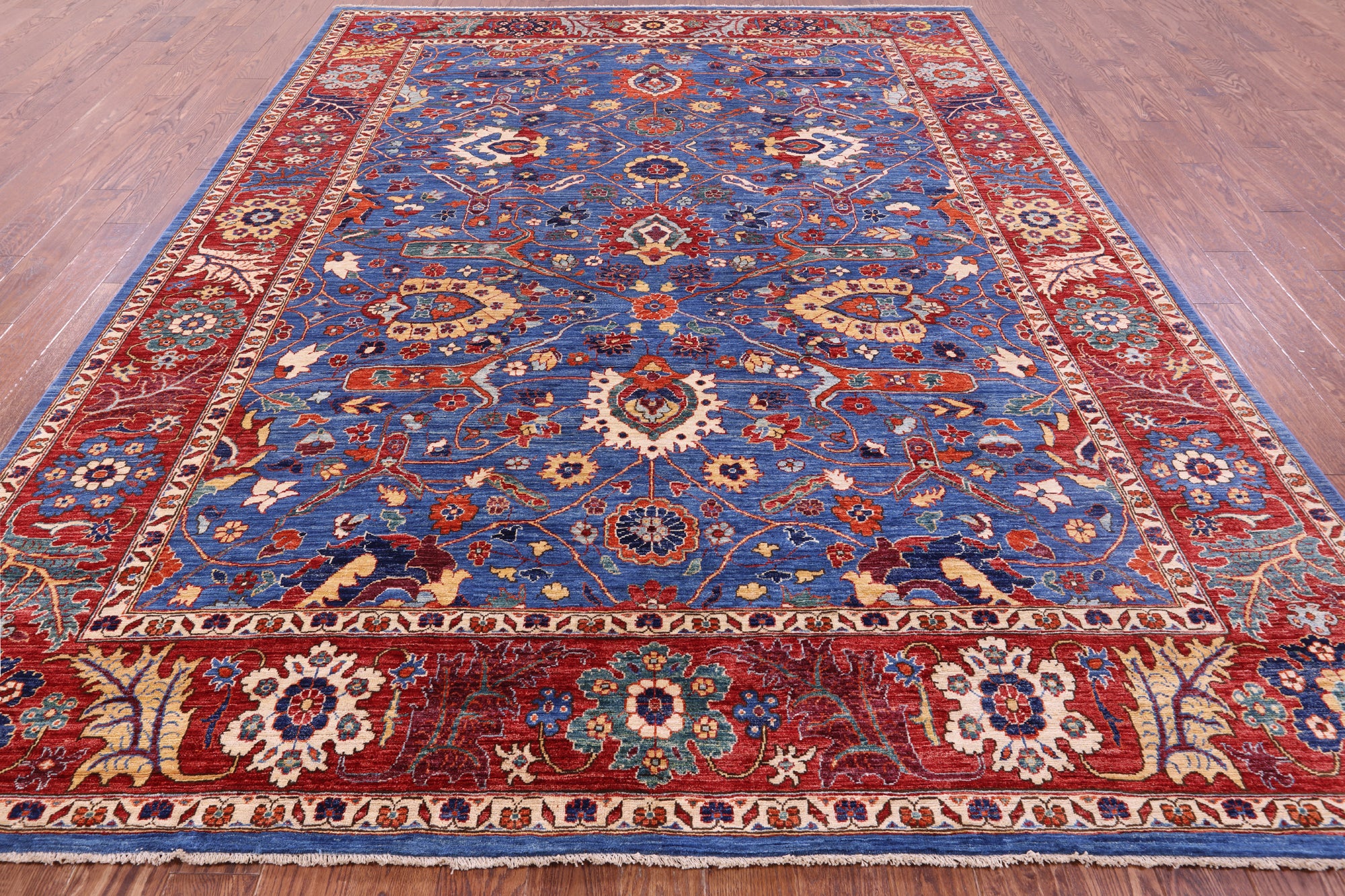 Blue Persian Fine Serapi Handmade Wool Rug - 8' 11" X 11' 7" - Golden Nile