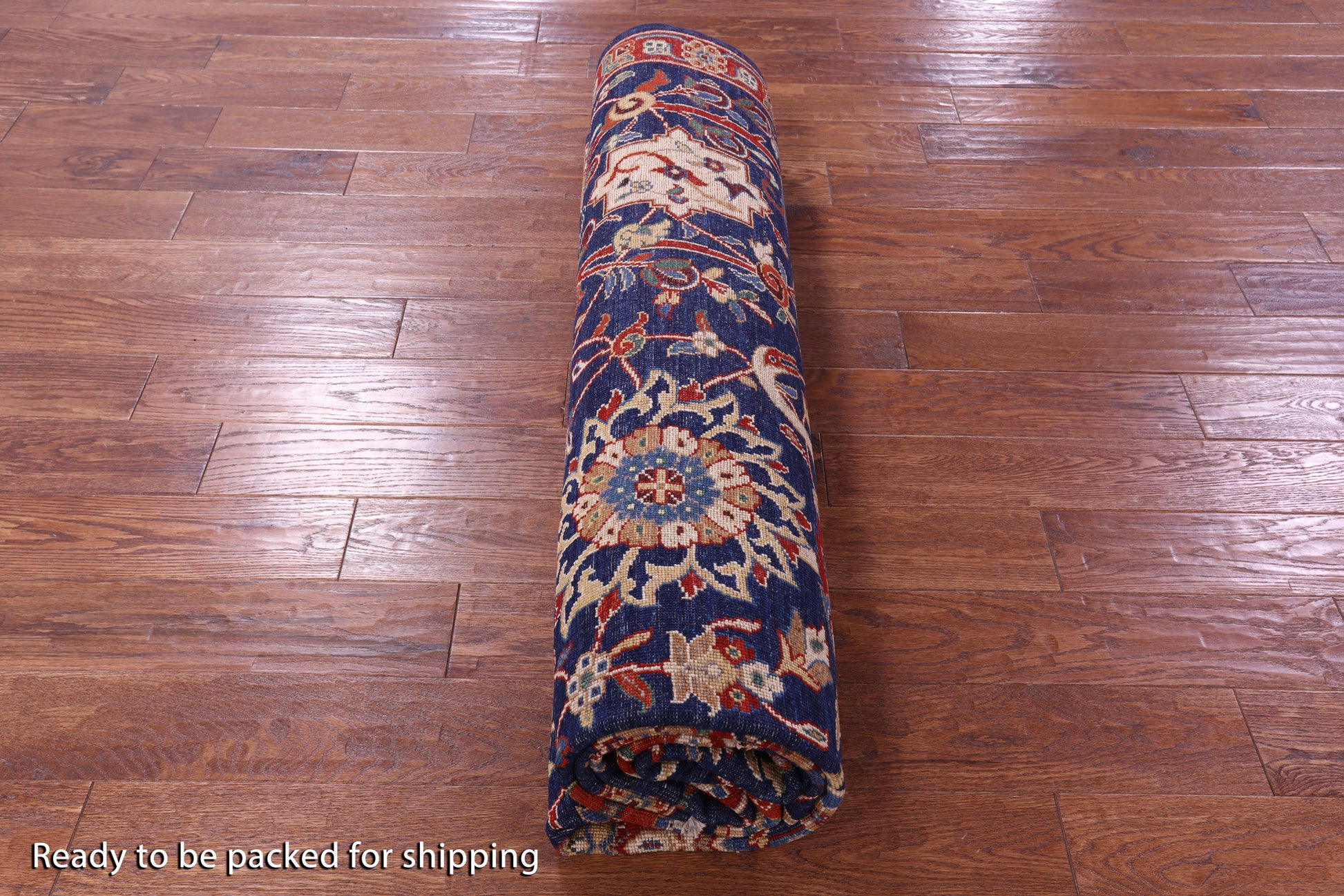 Blue Exotic Birds Persian Fine Serapi Handmade Wool Rug - 8' 1" X 9' 7" - Golden Nile