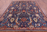 Blue Exotic Birds Persian Fine Serapi Handmade Wool Rug - 8' 1" X 9' 7" - Golden Nile
