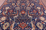 Blue Exotic Birds Persian Fine Serapi Handmade Wool Rug - 8' 1" X 9' 7" - Golden Nile