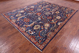 Blue Exotic Birds Persian Fine Serapi Handmade Wool Rug - 8' 1" X 9' 7" - Golden Nile