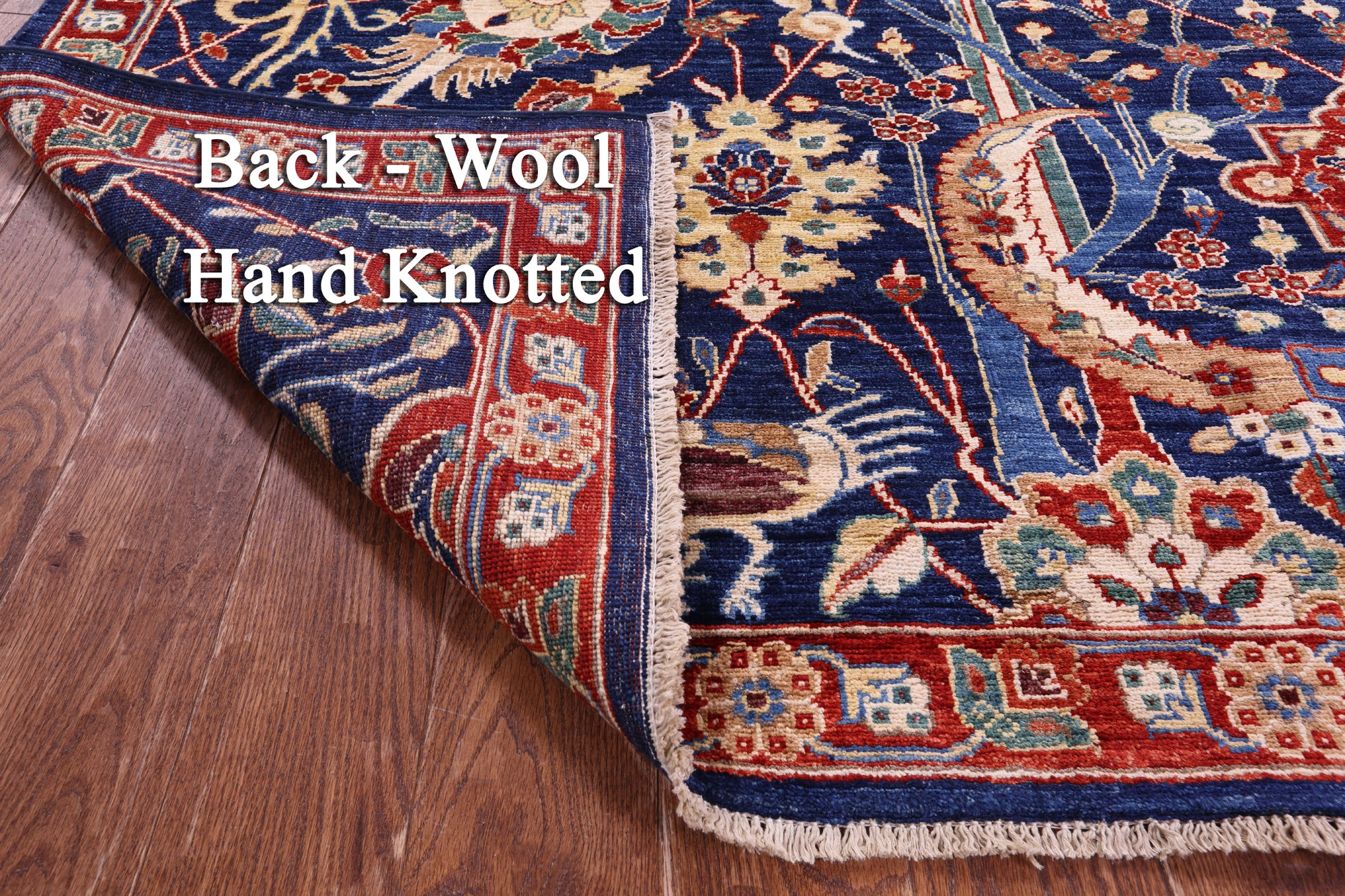 Blue Exotic Birds Persian Fine Serapi Handmade Wool Rug - 8' 1" X 9' 7" - Golden Nile