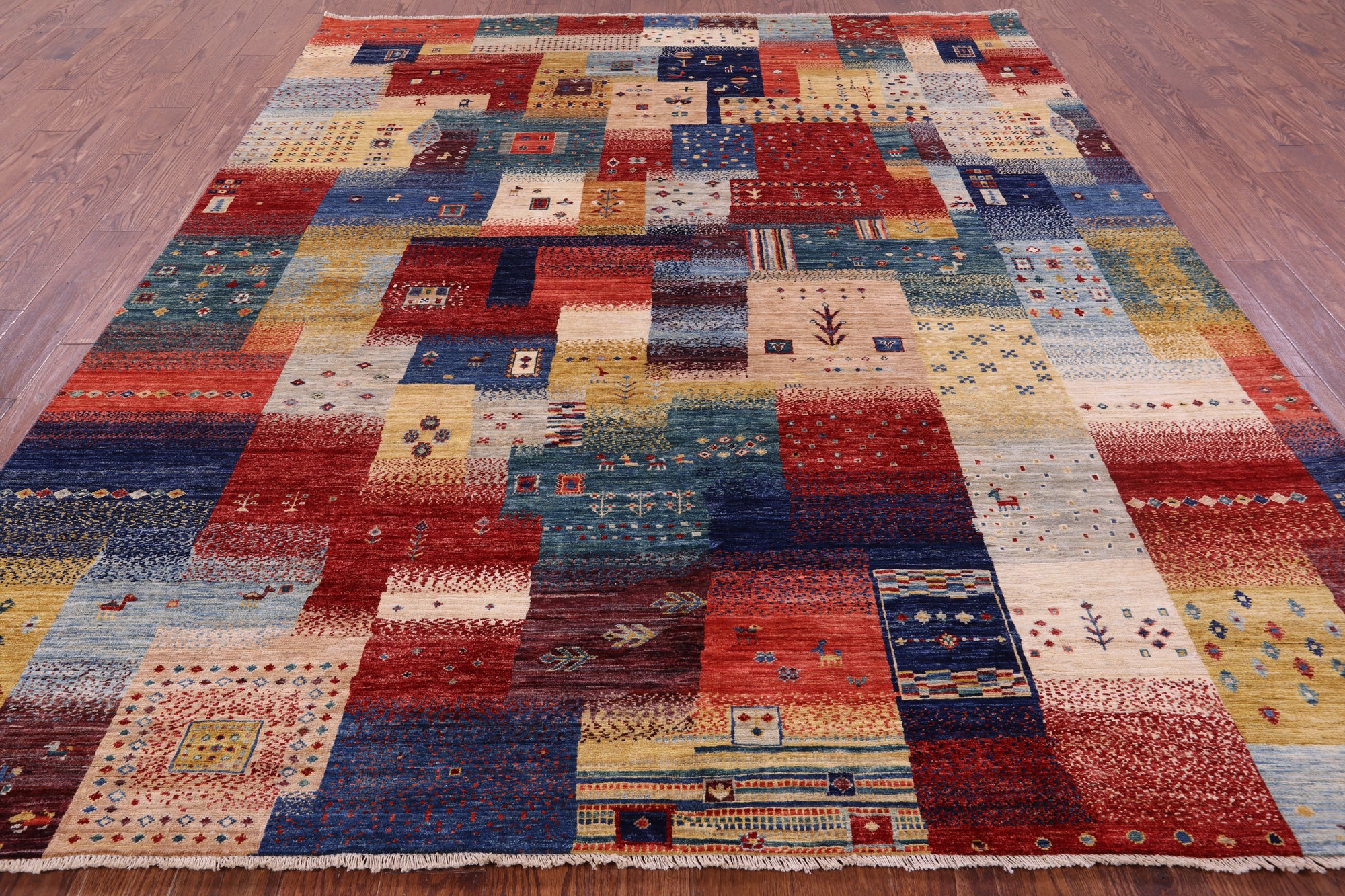 Tribal Persian Gabbeh Hand Knotted Wool Rug - 7' 11" X 9' 8" - Golden Nile