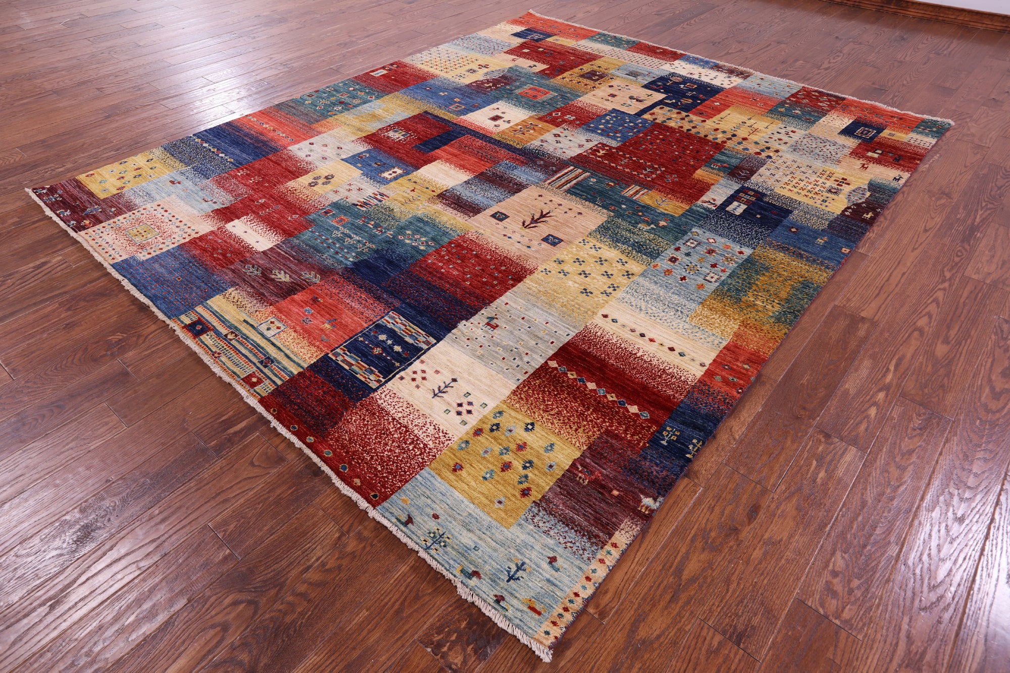 Tribal Persian Gabbeh Hand Knotted Wool Rug - 7' 11" X 9' 8" - Golden Nile